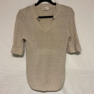 Vintage It's Pure Gould Knit sweater Beige Sz Small Medium V-neck Quarter Sleeve